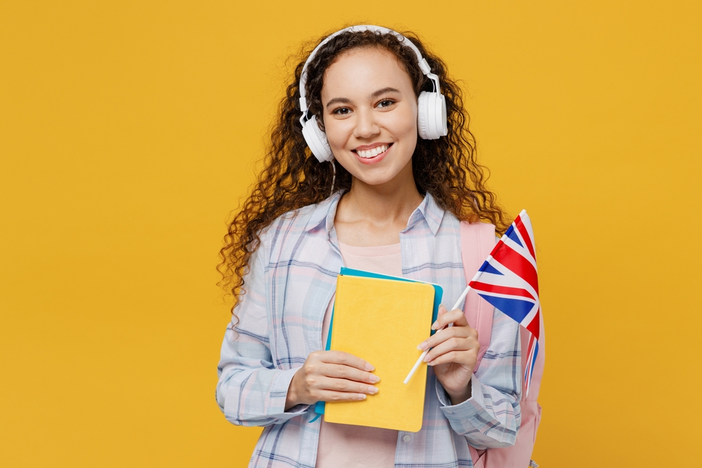 Young,Black,Teen,Girl,Student,She,Wear,Casual,Clothes,Headphones